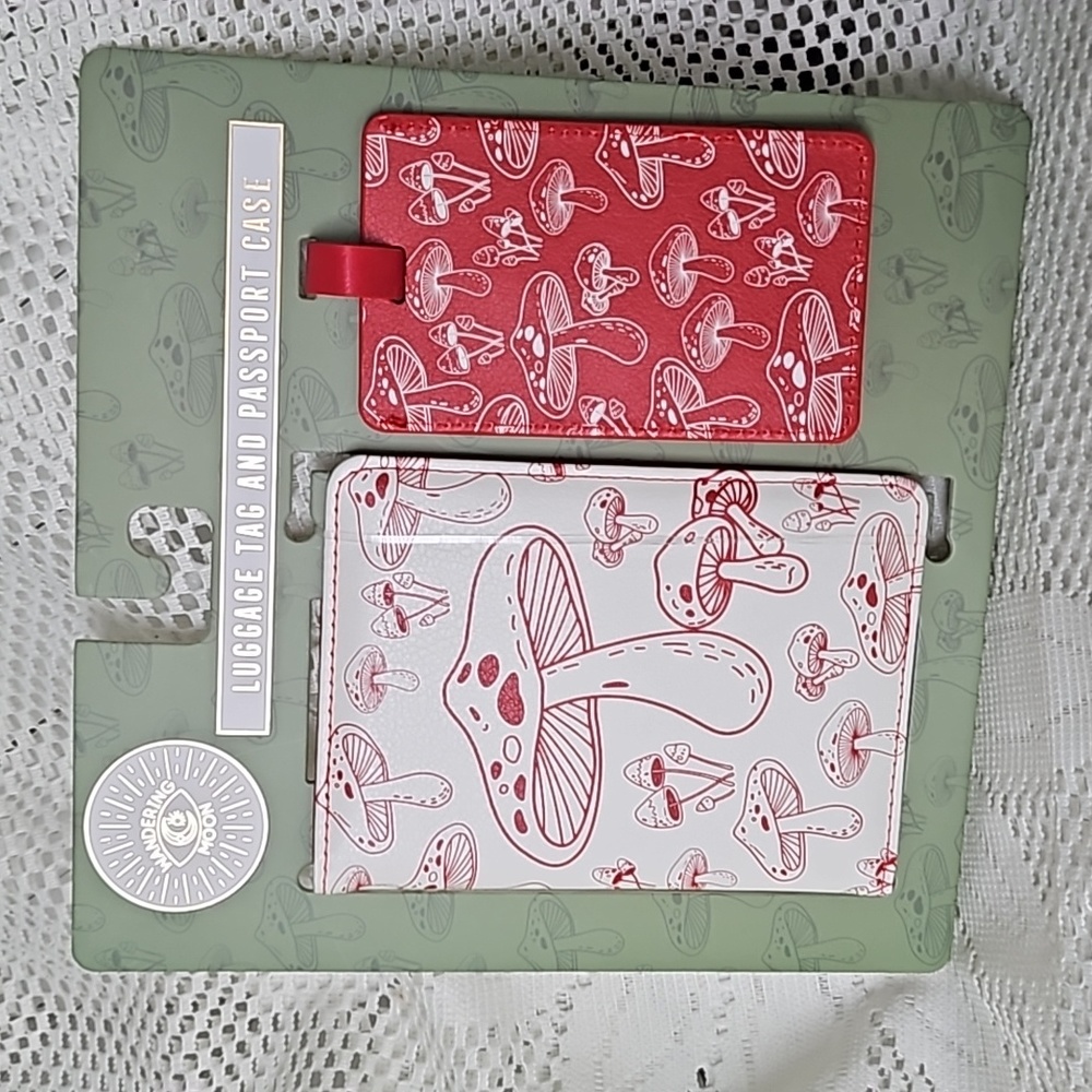 Mushroom Luggage Tag and Passport Wallet Case Set
